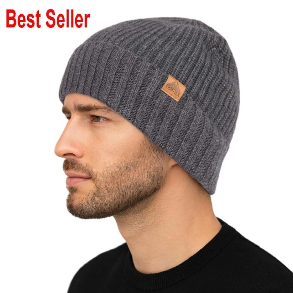 Merino Wool Fleece Lined Beanie Warm Cuffed Hat Unisex Winter Classic